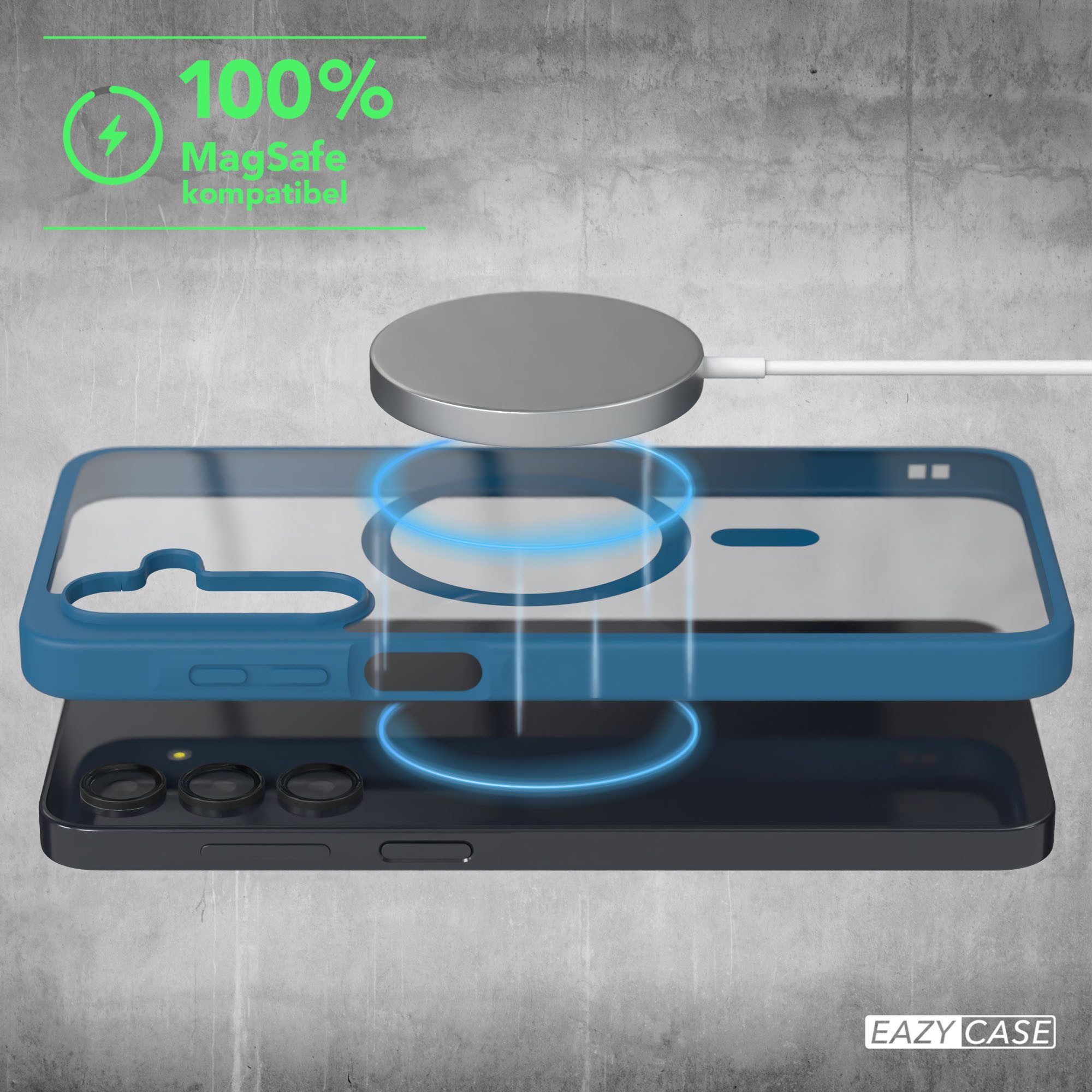 EAZY CASE Handyhülle Transparente Hülle MagSafe Samsung Galaxy A16 5G 6,7 Zoll, Silikon Handyhülle, Schutzhülle mit Kameraschutz, Etui magnetisch Blau – Bild 3 von 5