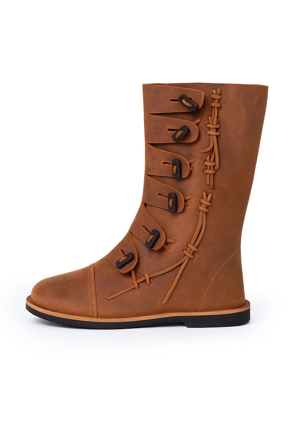Leonardo Carbone Wikinger-Kostüm Stiefel "Odin" mit Holzknebeln, Nubukleder, verstellbare Lederlaschen