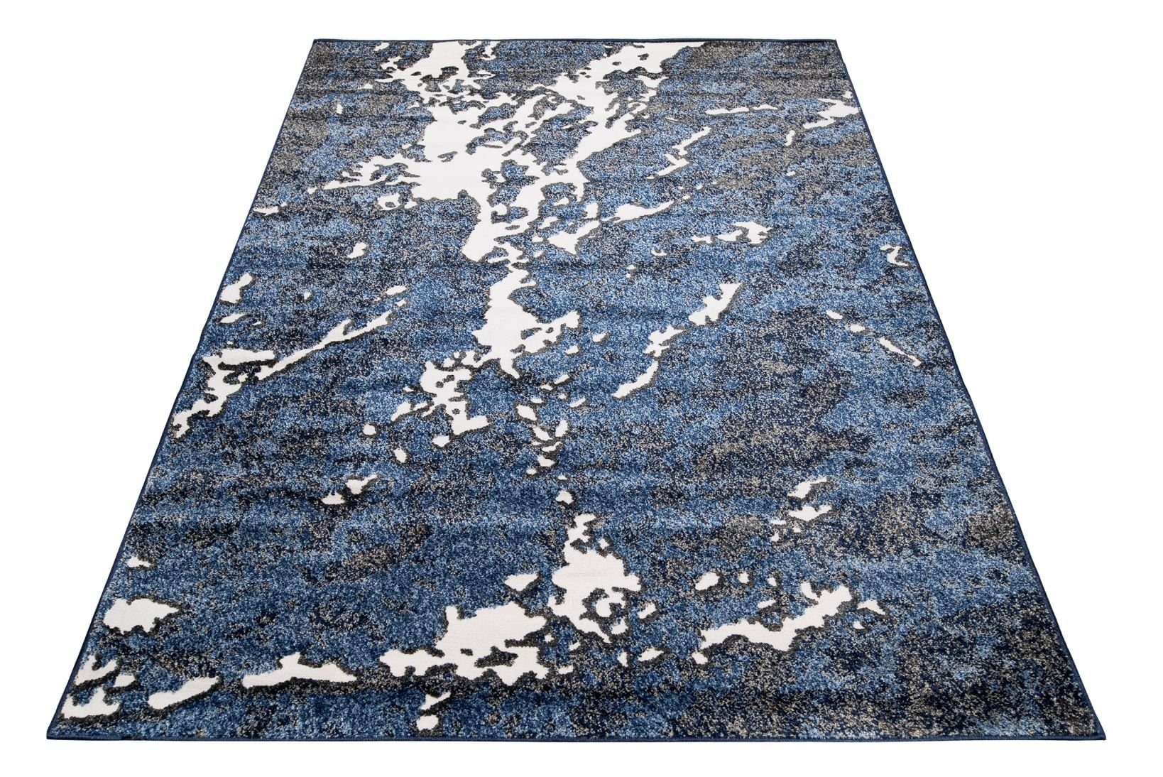 Designteppich Modern Teppich für Wohnzimmer / 150 x cm, Blau Mazovia, Florhöhe, Blau Abstrakt Marineblau, Höhe Abstrakt, 80 niedrige Kurzflor - mm, - Marineblau Weich, 11 Pflegeleicht - MU49A Modern