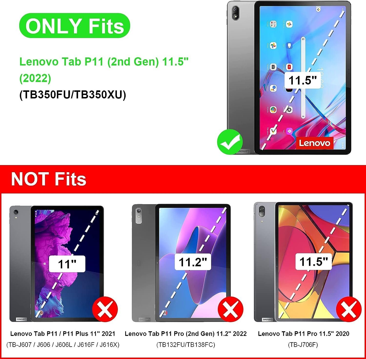 Fintie Tablet-Hülle für Lenovo Tab P11 (2nd Gen) 11.5 Zoll TB350FU/TB350XU 2022, Ultra Schlank Kunstleder Schutzhülle mit Auto Schlaf/Wach Funktion