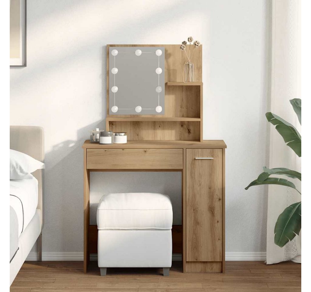 furnicato Schminktisch mit LED-Spiegel 86,5 x 35 x 136 cm Artisan-Eiche (1-St), LED-beleuchteter Frisiertisch mit USB-Licht und praktischem Stauraum