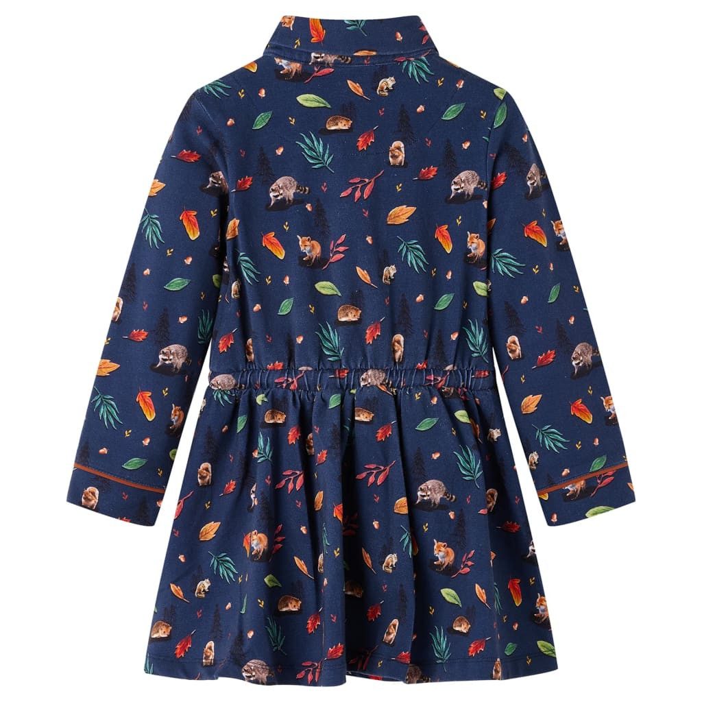 vidaXL Druckkleid Kinderkleid mit Langen Ärmeln Marineblau 128
