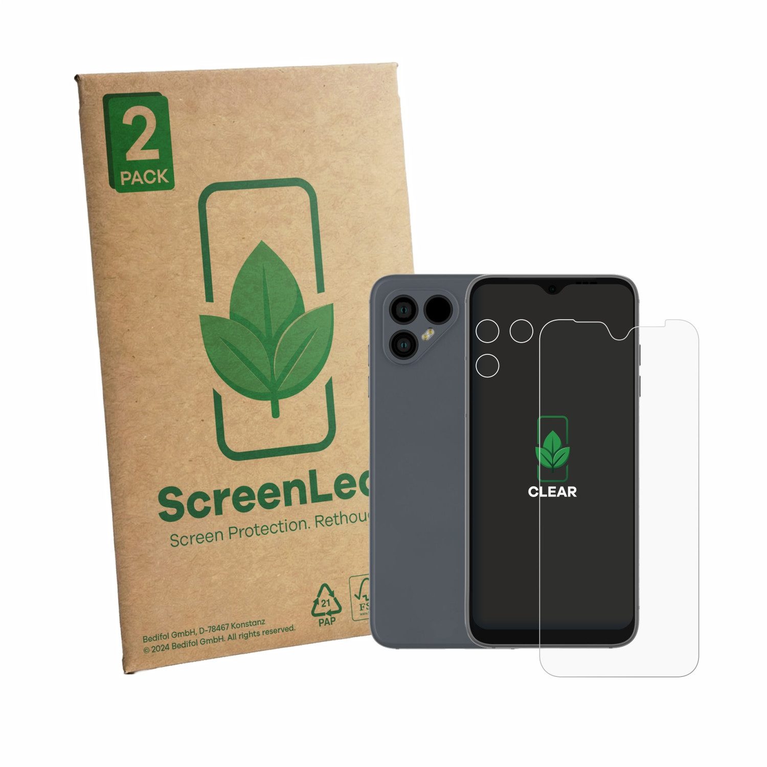 ScreenLeaf Displayschutzfolie Schutzfolie für Fairphone 4 (Display+Kamera), 2 Stück, Displayschutz Schutz Folie Klar Transparent