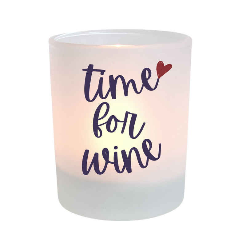 KÜSTENGLÜCK Windlicht Wine Time; Teelichthalter für Weinliebhaber, Geschenk Frauen; Deko (1 St), aus Glas