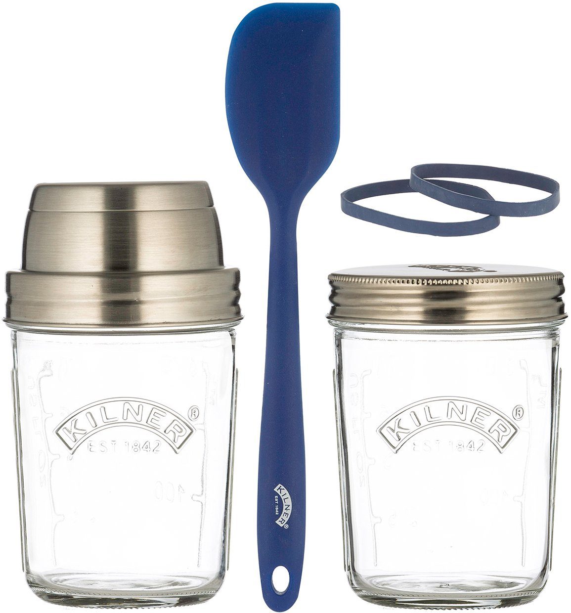 KILNER Teig Shaker, Glas, (Set, 4-tlg), Sauerteig-Herstellungs-Set, auch f. Pfannkuchen, Naan-Brote, Pizza, ..