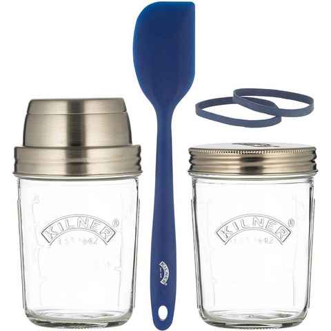 KILNER Teig Shaker, Glas, (Set, 4-tlg), Sauerteig-Herstellungs-Set, auch f. Pfannkuchen, Naan-Brote, Pizza, ..