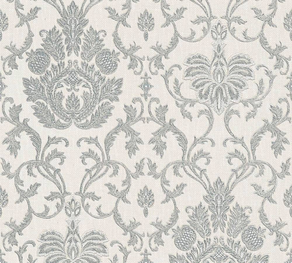 Belle Metallic grau/weiß metallic, ornamental, (1 gemustert, Création Ornament Tapete glänzend, strukturiert, walls Strukturtapete St), floral, A.S. Epoque, living