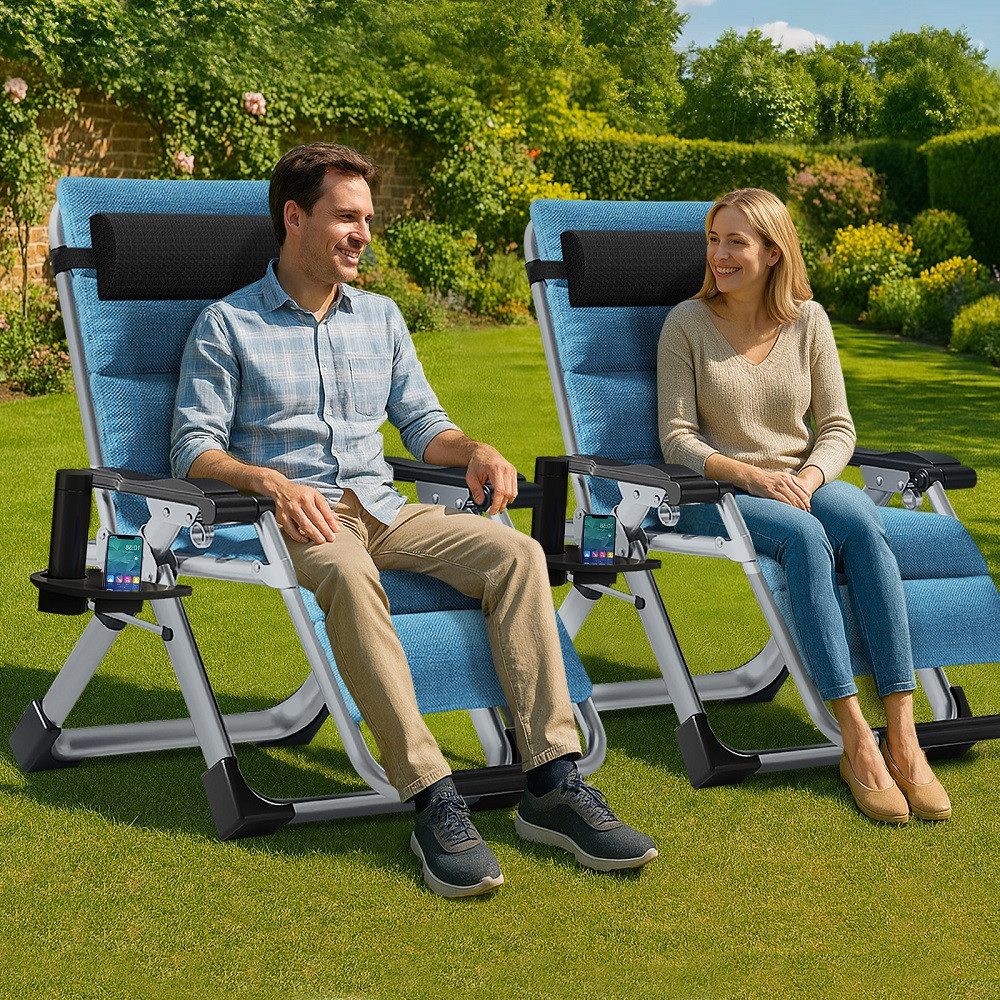 Meulbaty Klappstuhl Klappbar Gartenliege mit Polster Seitentasche, 150 kg Traglast, mit einem dickeren Rahmen und hochwertigen Materialien