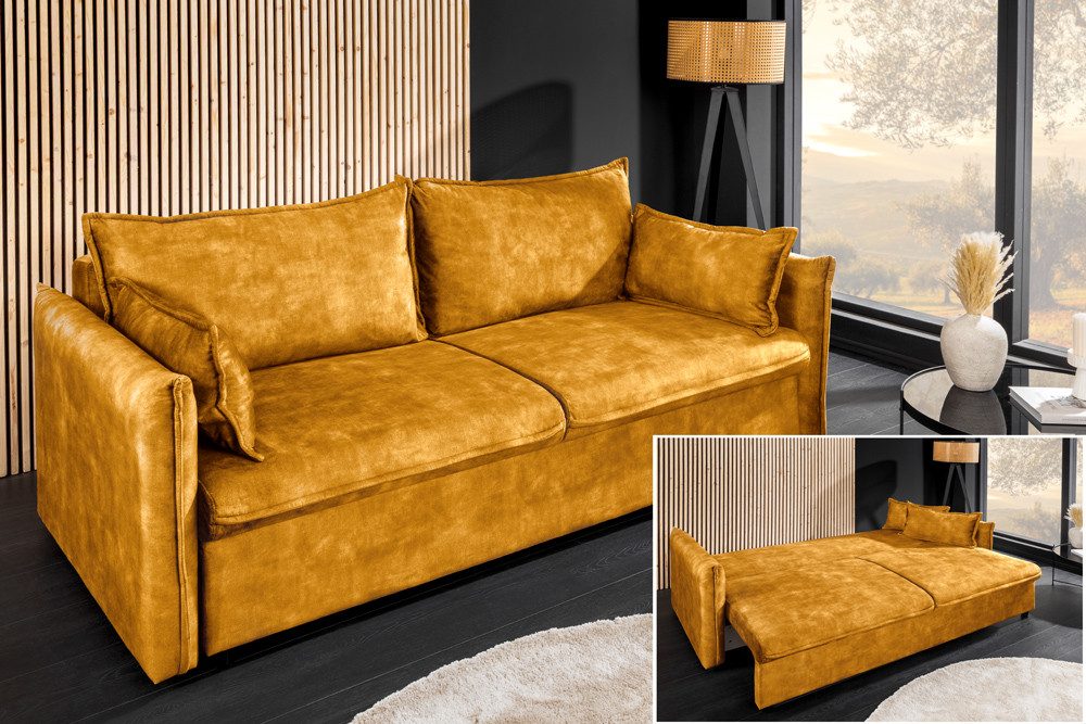 riess-ambiente Schlafsofa APARTMENT 215cm senfgelb -Samt, inkl. Kissen, inklusive Bettkasten, Einzelartikel 1 Teile, 3-Sitzer-Couch mit Bettfunktion - ideal für Wohn- oder Gästezimmer