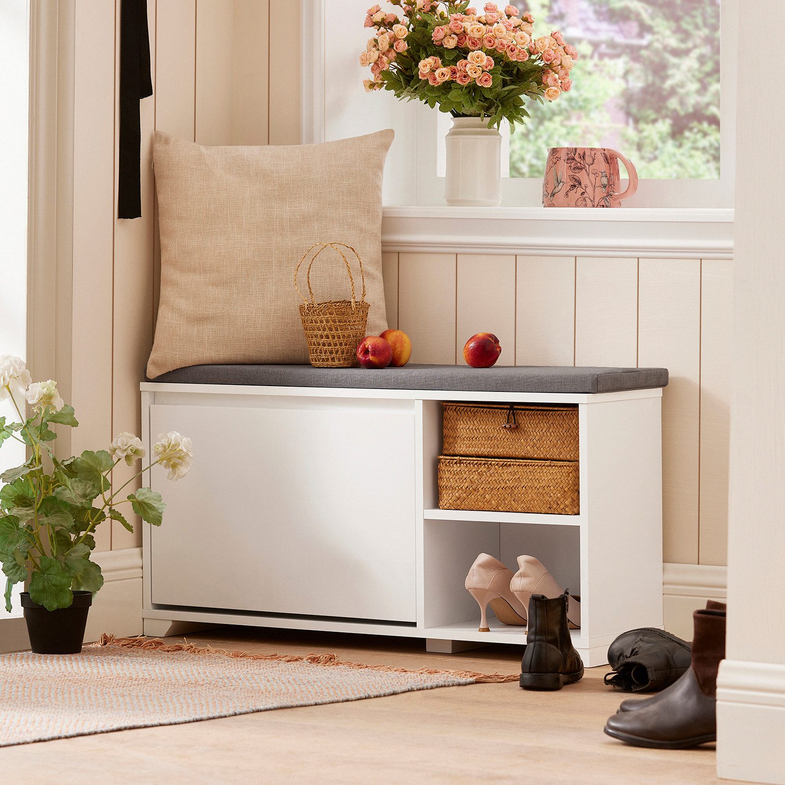 SoBuy Schuhbank FSR119, mit Sitzkissen Truhenbank Sitzbank mit Stauraum Schuhtruhe Sitzkommode