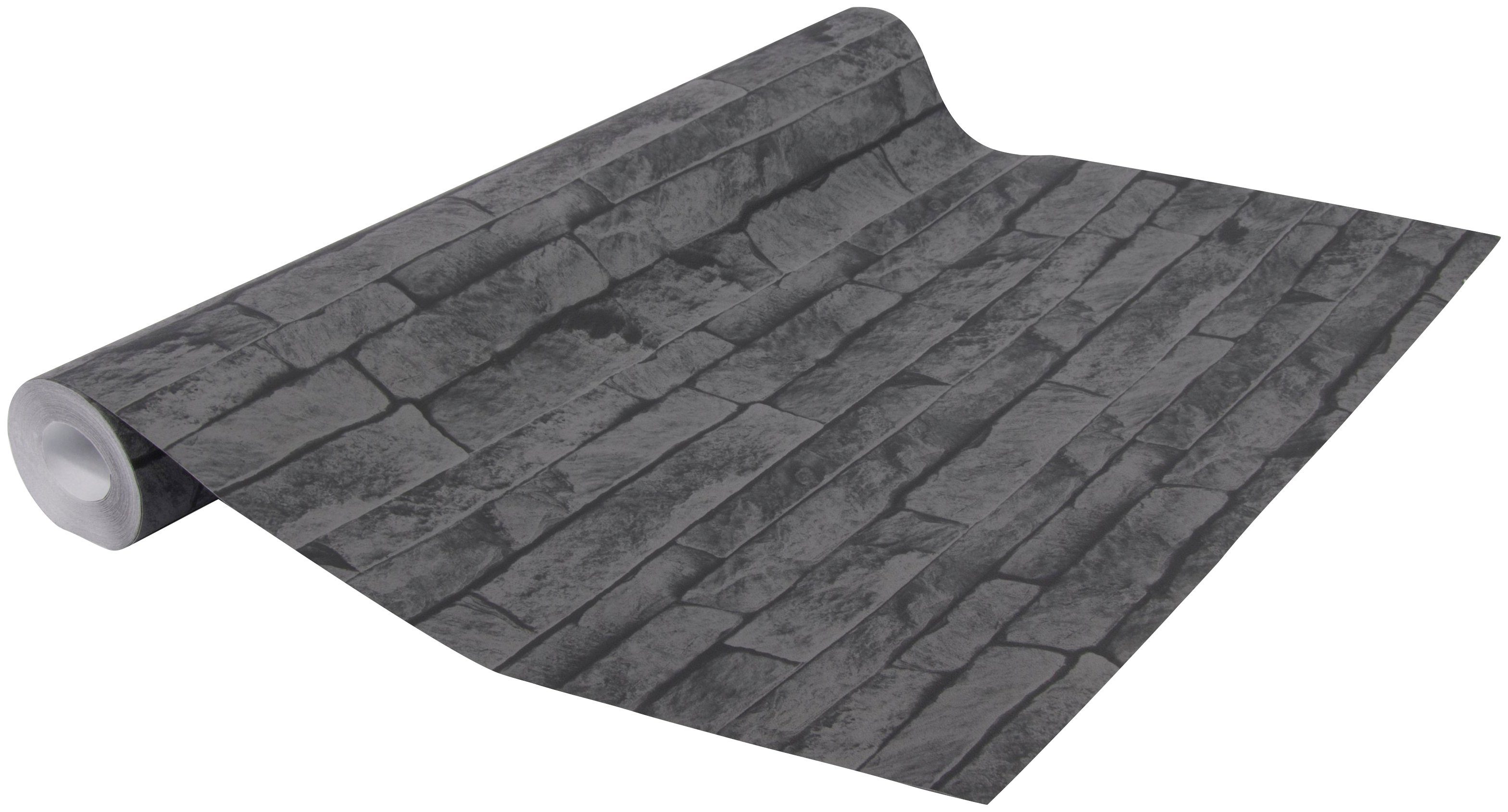 Superfresco Easy Vliestapete Steine/Wand, geprägt, Steinoptik, (1 St), Schwarz - 10m x 52cm