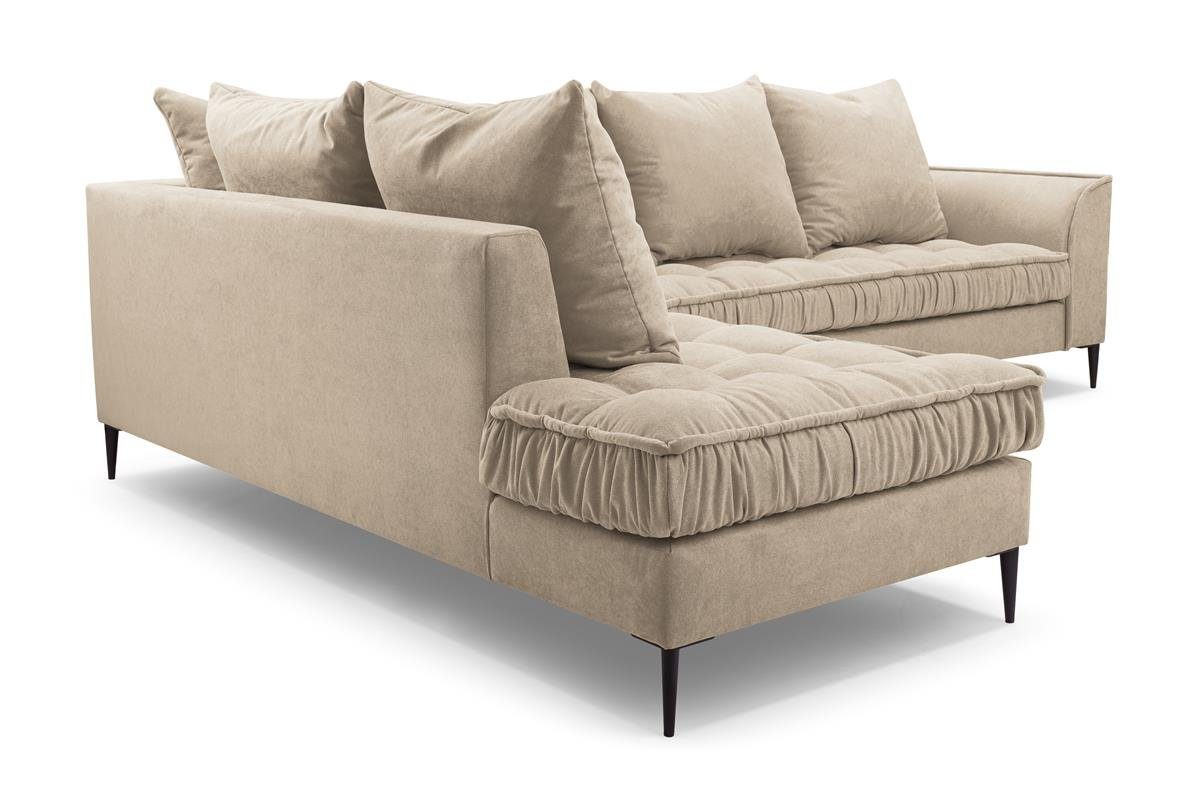 21) mit inklusive Rückenlehne, stillvoles L-Form Beige Polsterecke Beautysofa ELEN, gepolsterter Loungemöbel, Wellenfedern, Design Polsterecke Wohnzimmersofa (soro modernes im