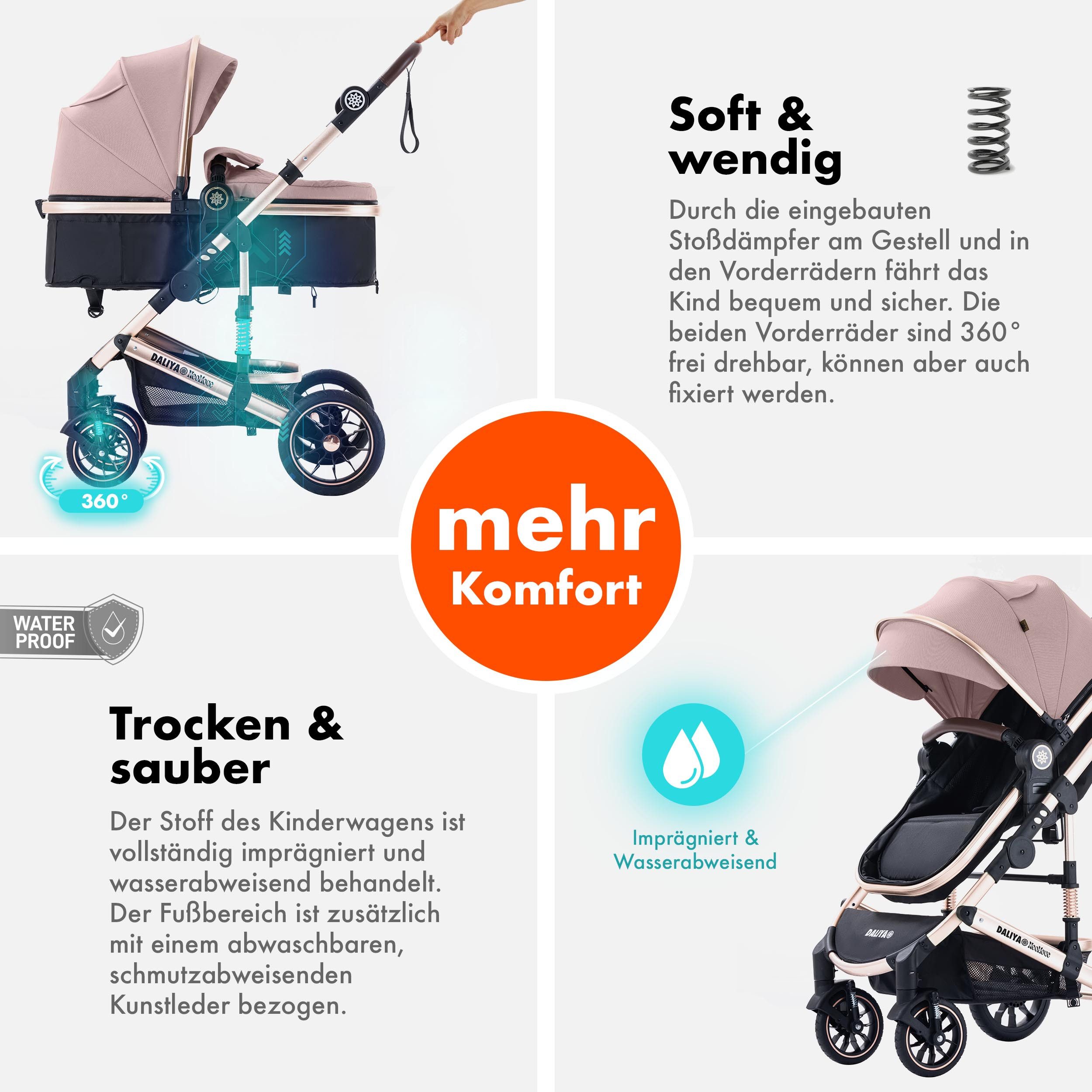 Daliya® Kombi-Kinderwagen NEOMOVE 2in1 Kinderwagen, Buggy und Babywanne in einem, Babywanne und Sportsitz, Alu-Rahmen, Großer Einkaufskorb