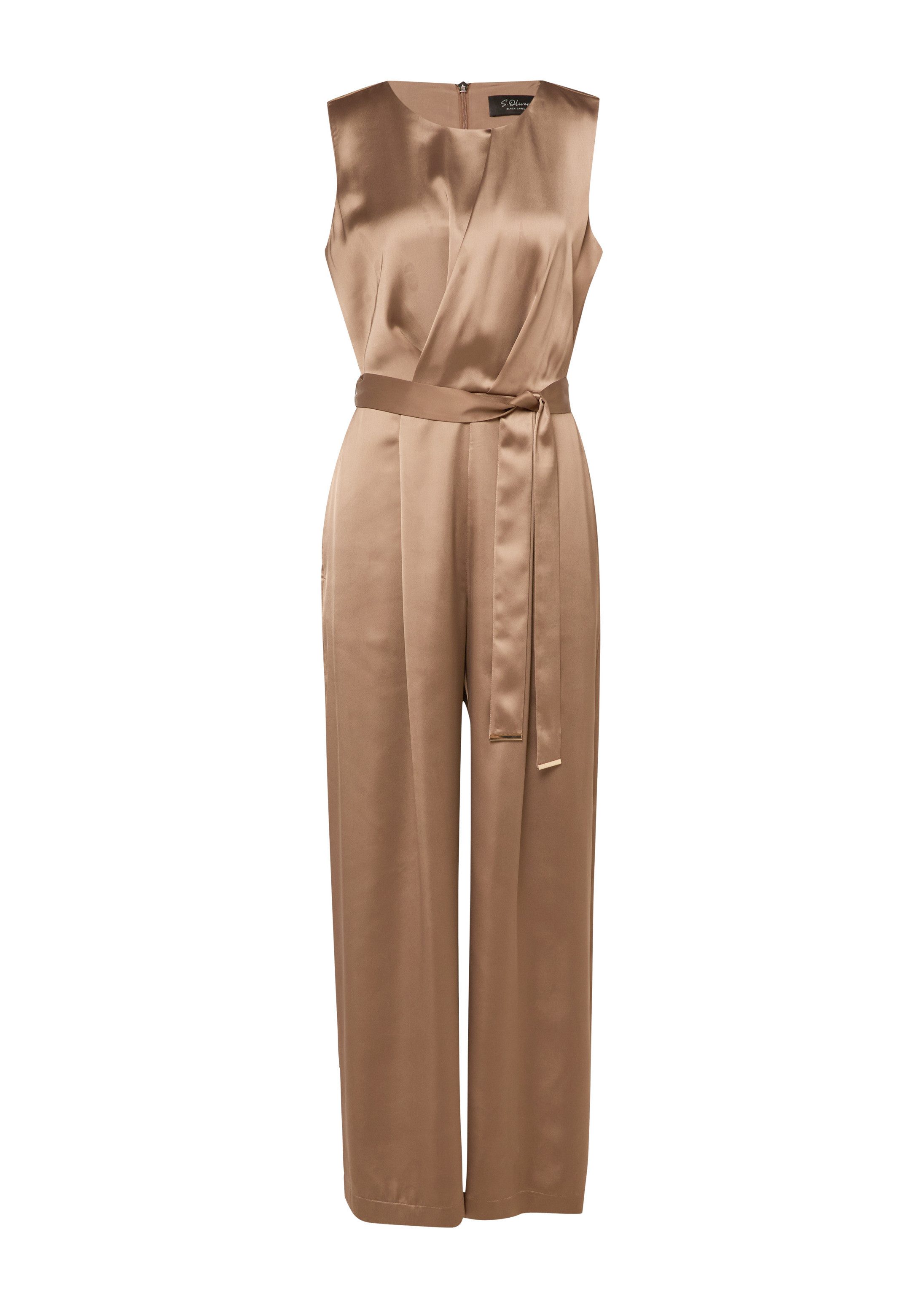 s.Oliver Jumpsuit Overall Ärmelloser Satin-Jumpsuit mit Faltendetails