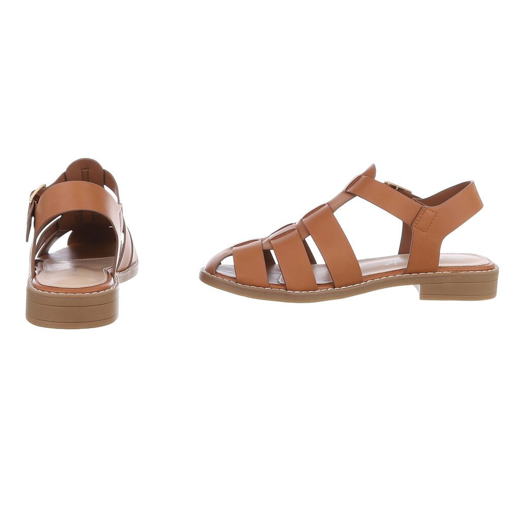 Ital-Design Modische Damen-Sandalen mit Schnalle für den Sommer Riemchensandalette (89542792) Blockabsatz Riemchensandalen in Camel