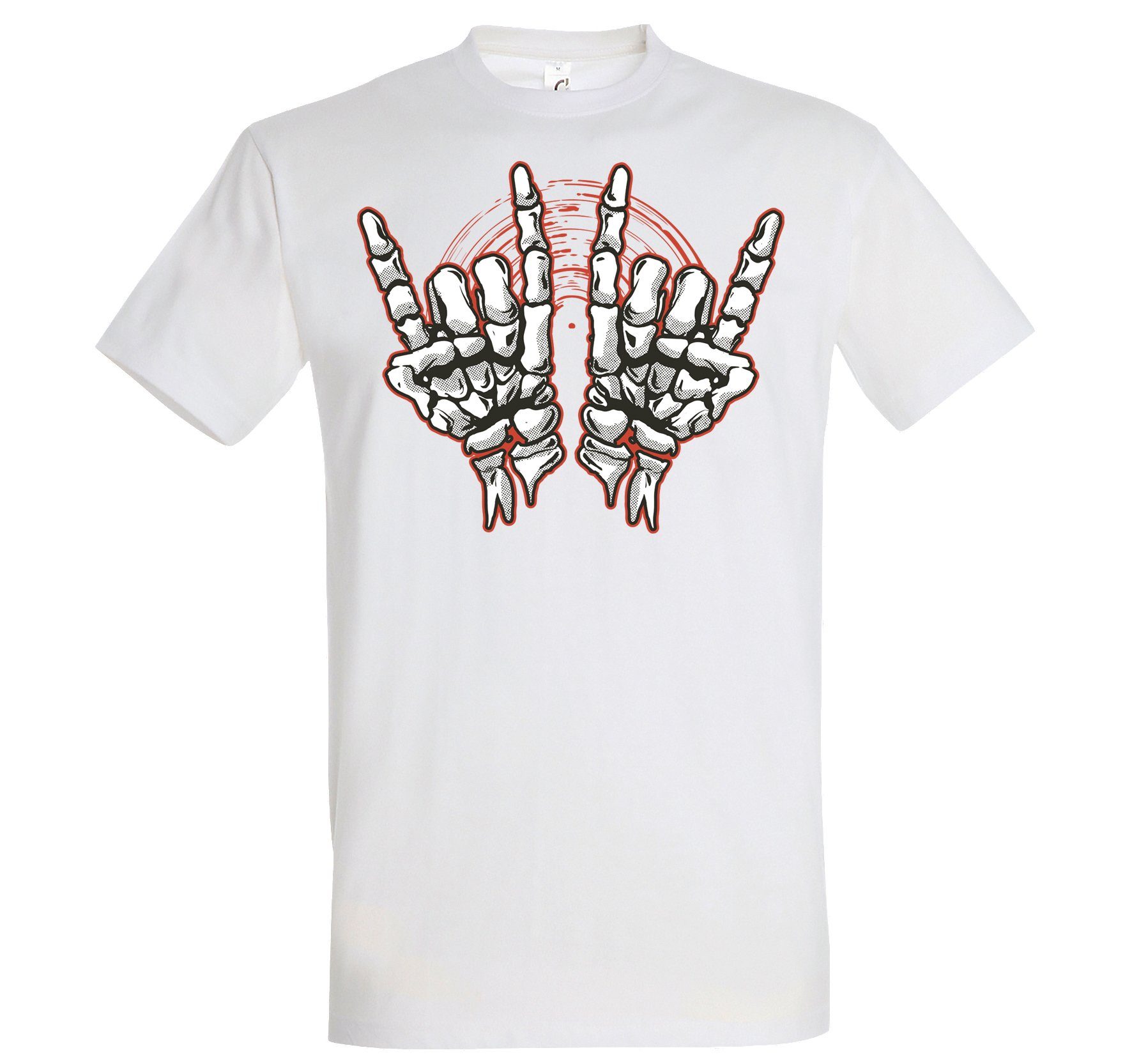 Youth Designz T-Shirt Skelett Hand Rock'n'Roll Herren T-Shirt Horror im Fun-Look mit Trendigem Frontdruck Weiss