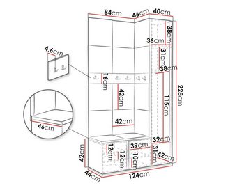 MIRJAN24 Garderoben-Set Orion XVII, (Komplett-Set, Schrank, Kleiderschrank + Aufsatz, 2x Kleiderhaken, 14x Paneel 42x42), Auswahl aus Fronten und Polsterplatten