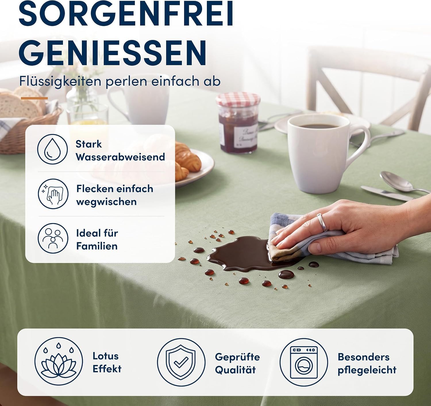 Stoffschmiede Tischdecke mit Leinen-Optik, Wasserabweisend
