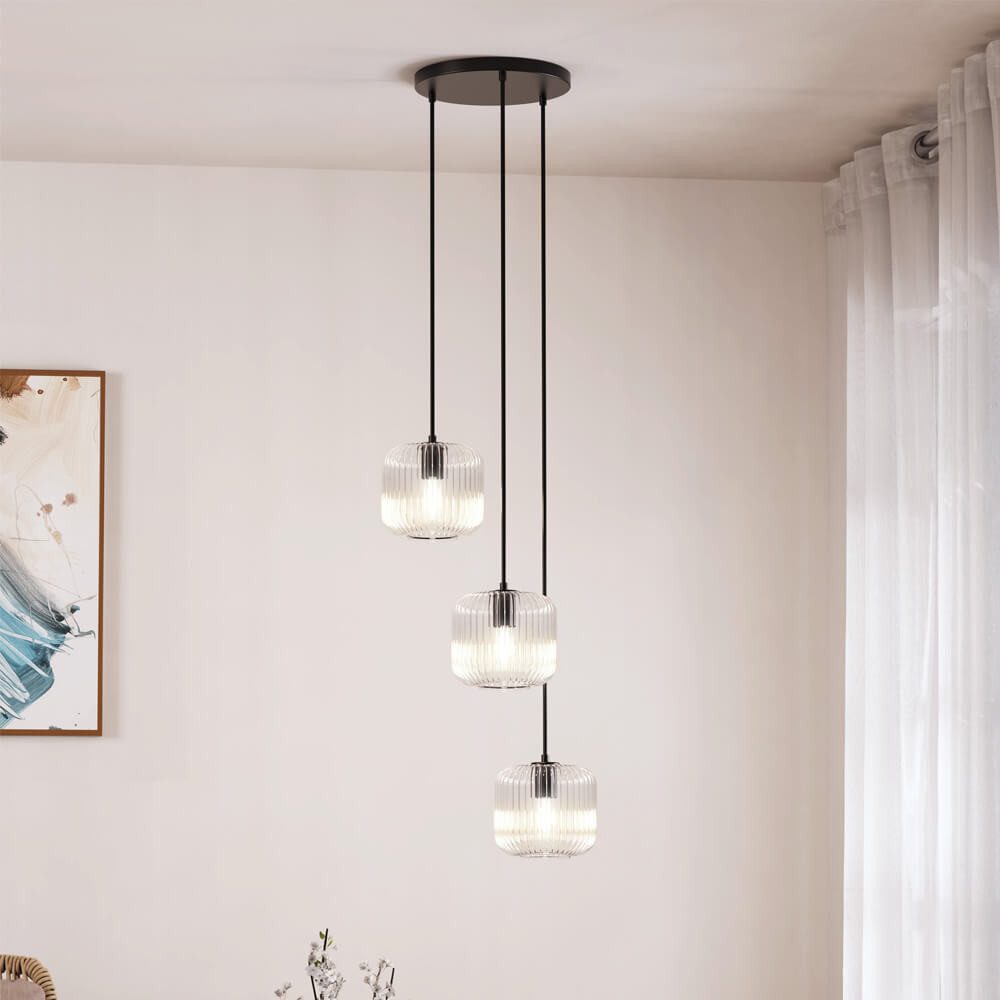 HOME DELUXE Hängeleuchte Leuchte aus Glas LILY, ohne Leuchtmittel, Drei Glasschirme, Deckenlampe, Deckenleuchte, 3-flammig