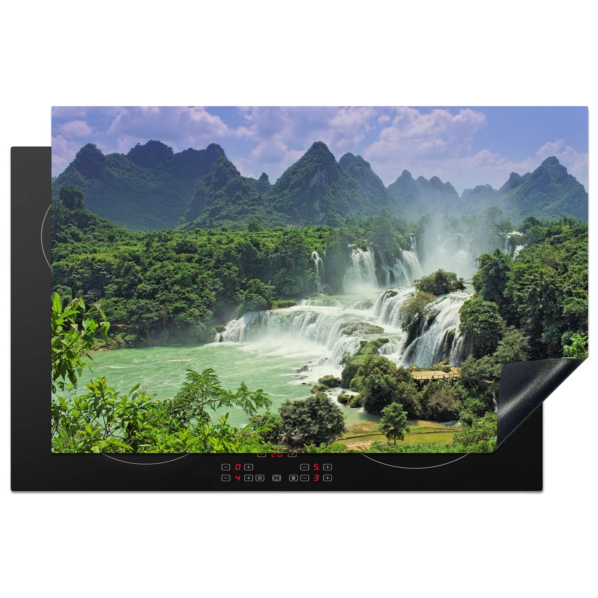 MuchoWow Herdblende-/Abdeckplatte Bild eines Wasserfalls in für tlg), 81x52 cm, Schutz küche, Guangxi, Induktionskochfeld Ceranfeldabdeckung (1 die Vinyl