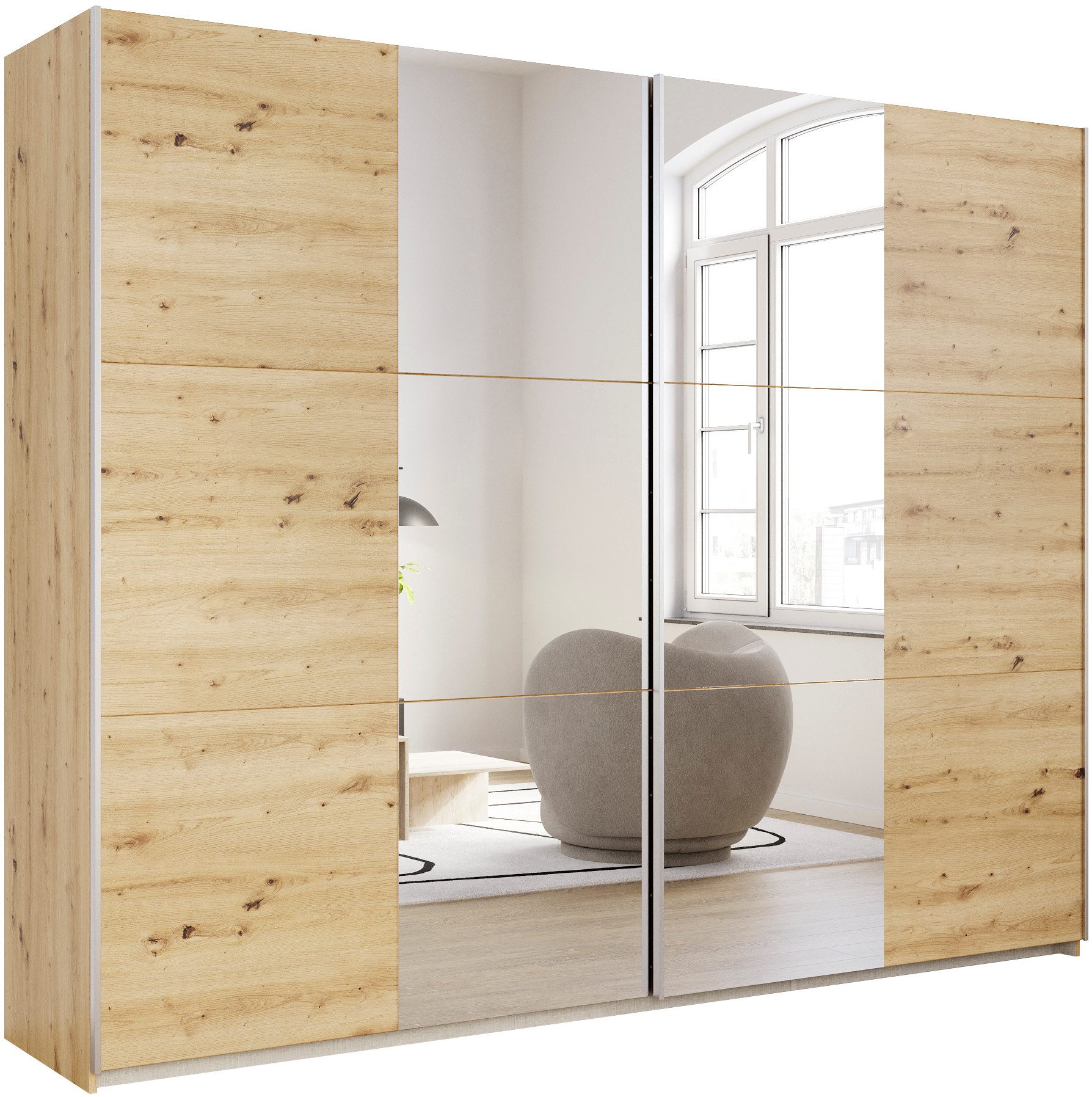 rauch Schwebetürenschrank Kleiderschrank Drehtürenschrank Schrank Garderobe KRONACH (in 3 Ausstattungen BASIC/CLASSIC/PREMIUM, Breiten 131/175/218/261 cm) optional ohne, mit 1 oder 2 Spiegel, viel Stauraum MADE IN GERMANY