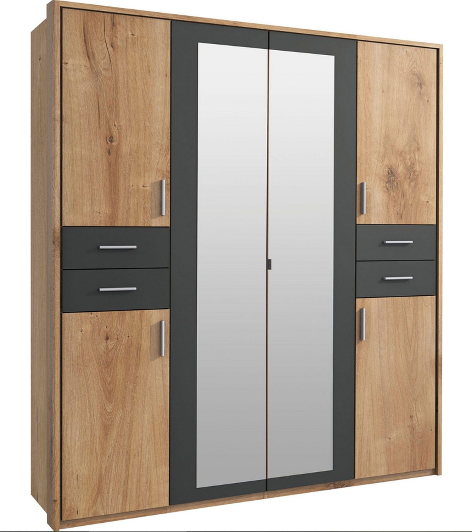 Wimex Drehtürenschrank Vegas (Vegas, Kleiderschrank) 183cm plankeneiche  graphit mit Spiegel