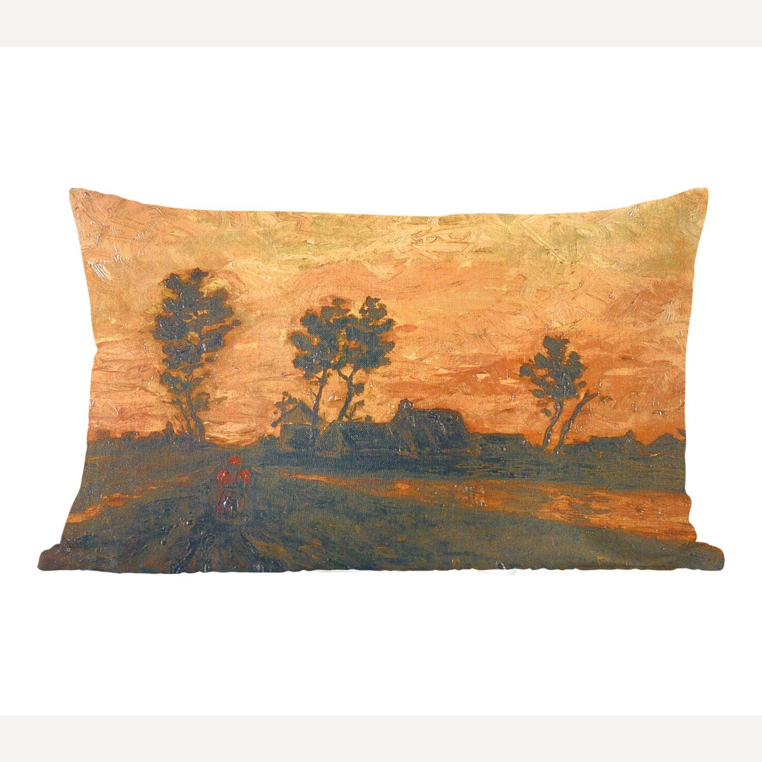 MuchoWow Dekokissen Landschaft bei Sonnenuntergang - Vincent van Gogh, Wohzimmer Dekoration, Zierkissen, Dekokissen mit Füllung, Schlafzimmer