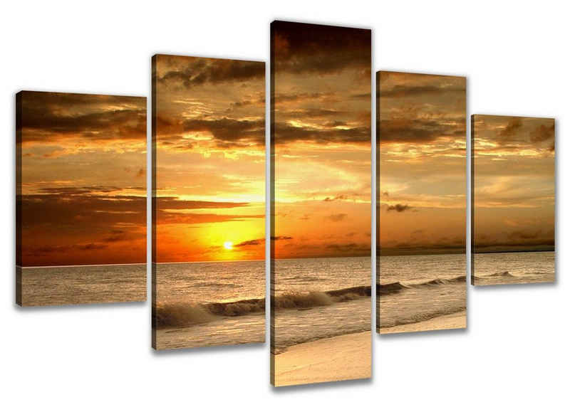 Visario Bild mit Rahmen 2 m x 1 m fünfteiliges Bilderset von Visario auf Leinwand fertig zum Aufhängen/gerahmt, Sonnenuntergang