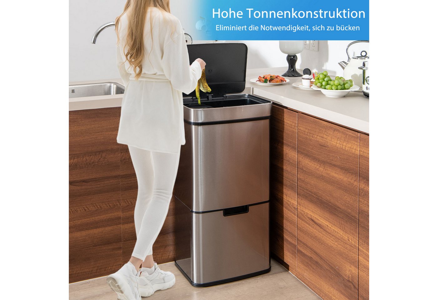 Thumbnail - KOMFOTTEU Mülltonnenbox, 72L automatischer Mülleimer, mit Deckel & 4 Fächer