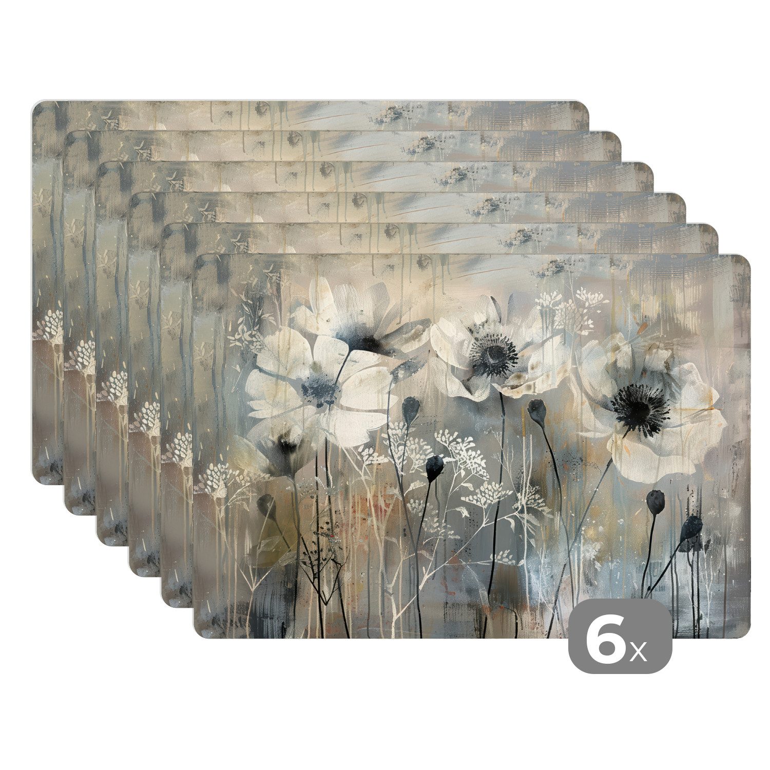 MuchoWow Platzset Blumen - Pflanzen - Grau - Abstrakt, (6-St), Platzsets, T günstig online kaufen