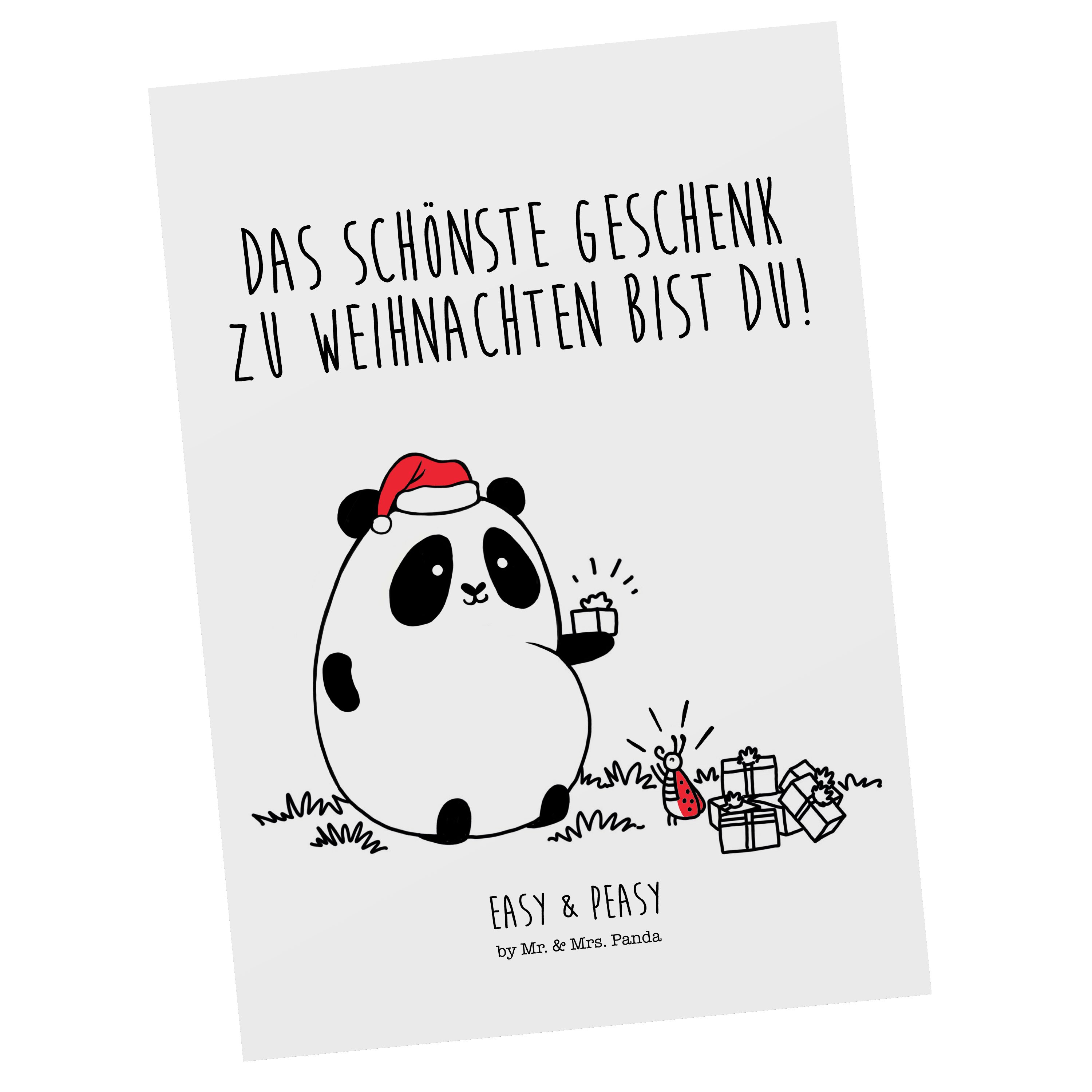 Mr. & Mrs. Panda Postkarte Easy & Peasy Weihnachtsgeschenk - Weiß - Geburtstagskarte, Geschenkka