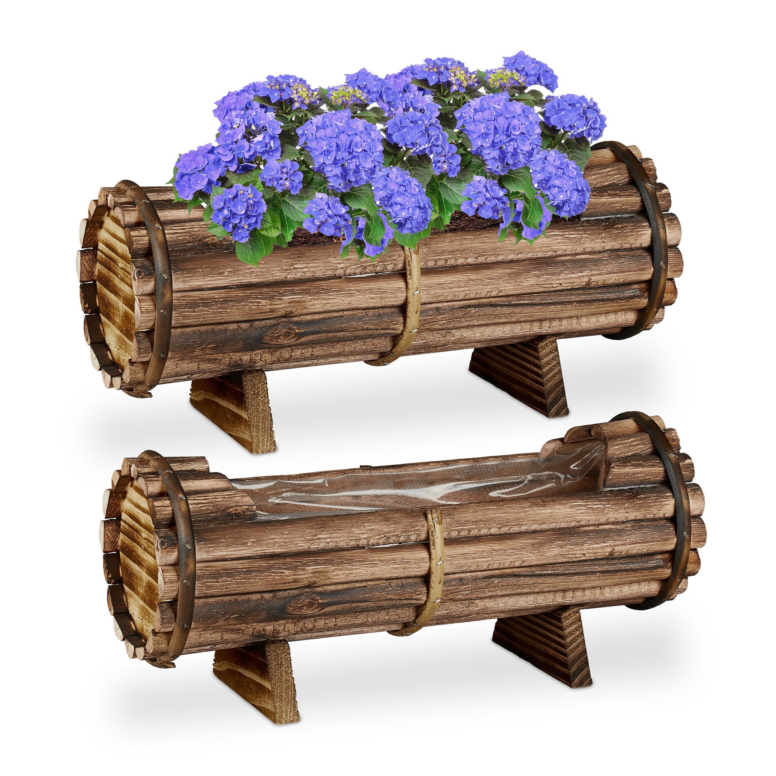 relaxdays Blumenkasten Blumenkasten Holz 2er Set