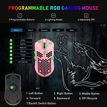 ZIYOU LANG Tastatur- und Maus-Set, roter Schalter Anti-Ghosting-Tasten+RGB 6400 DPI Leichte Gaming-Maus