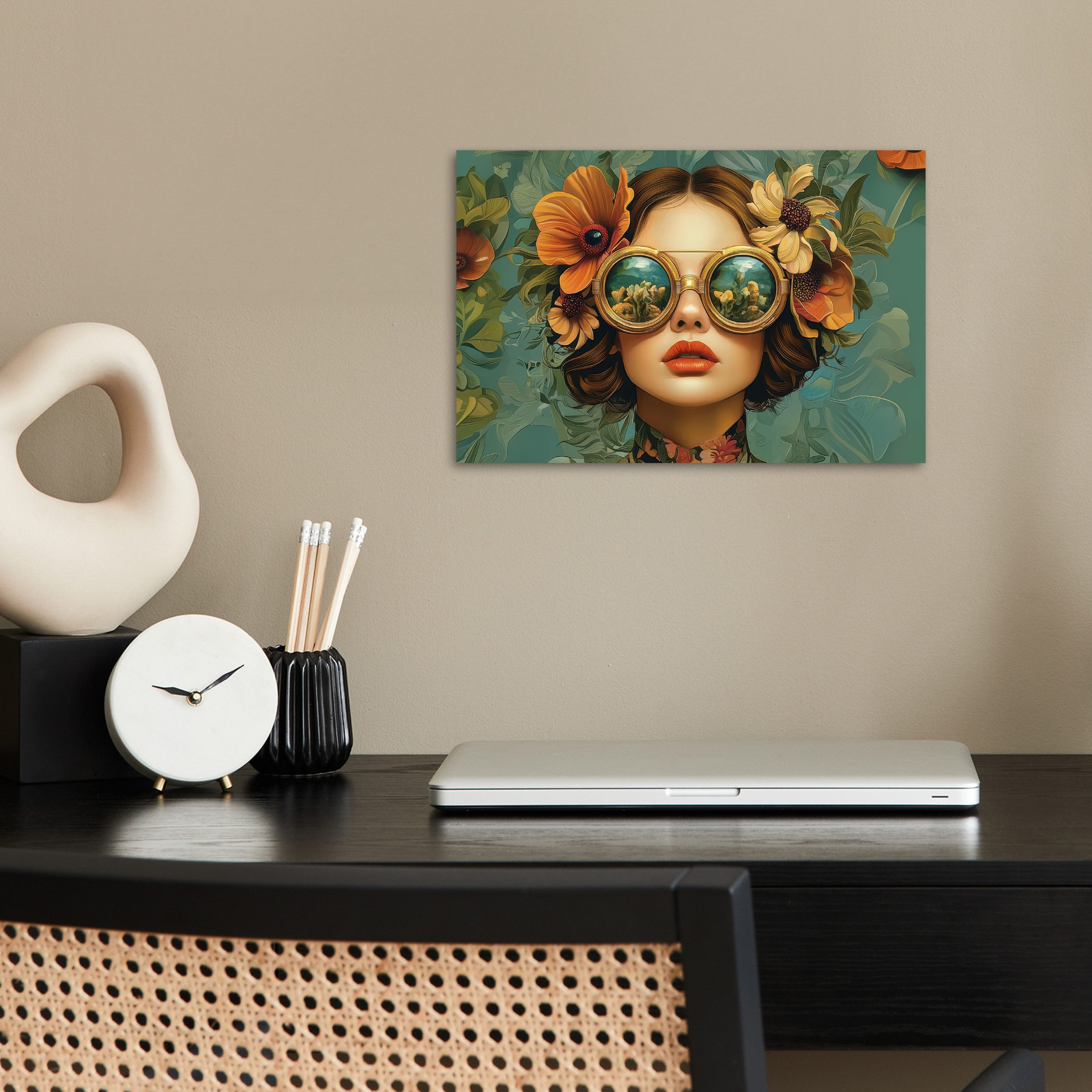 MuchoWow Poster Frau - Blumen - Schmetterlinge - Natur - Vintage, (1 St), P günstig online kaufen