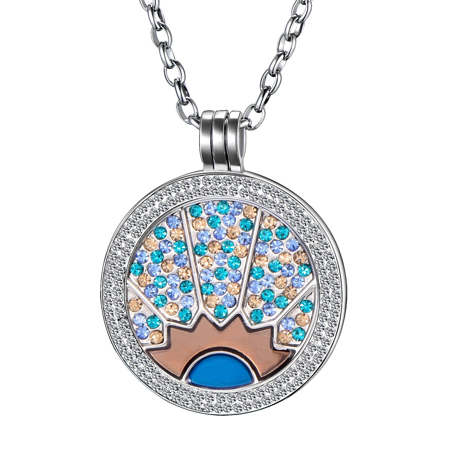 Morella Kette mit Anhänger Coinkette Halskette silber 70 cm für 33 mm Coins (2-tlg., Kette inkl. Coin und Samtbeutel), Silberne Zirkoniakette inkl. austauschbarem Coin, im Samtbeutel