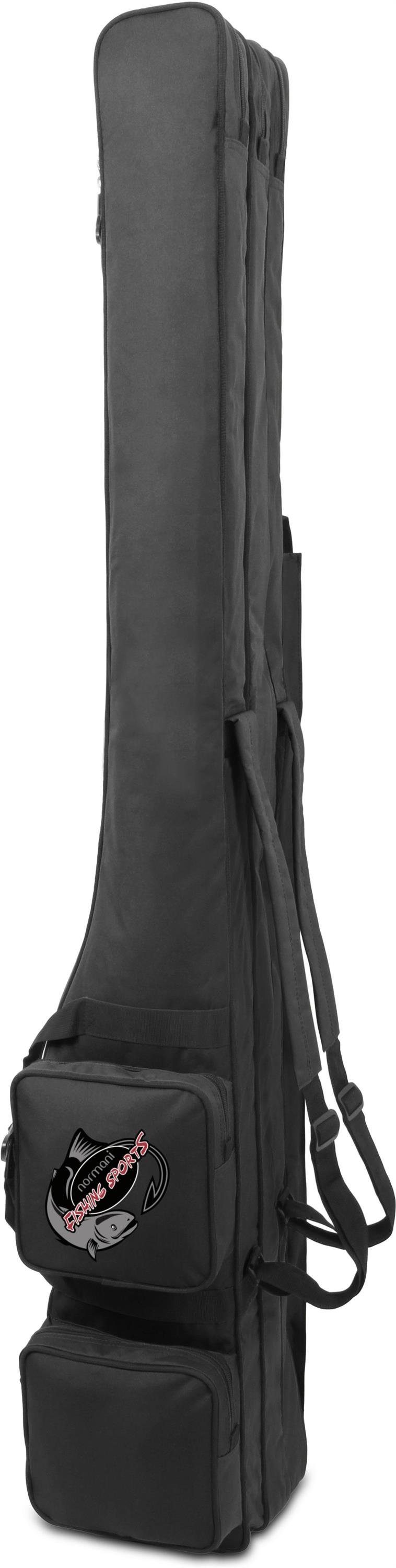 normani Angelrutentasche Rutentasche 1,60 m RodBox Triple, Rutenfutteral für 6 Ruten Rutenkoffer mit Keschertasche 4 Außentaschen Schwarz