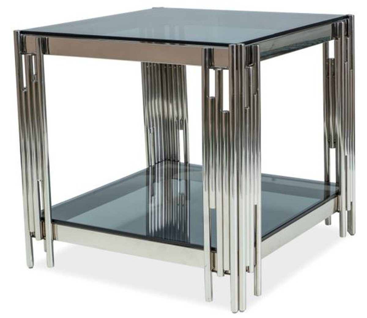 Casa Padrino Beistelltisch Luxus Beistelltisch Silber / Schwarz 55 x 55 x H. 55 cm - Edelstahl Tisch mit getönten Glasplatten - Luxus Möbel