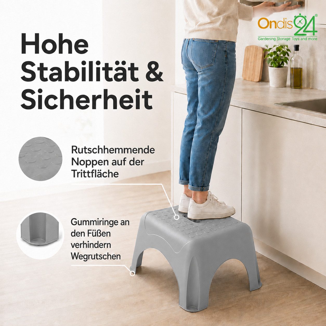 ONDIS24 Tritthocker Tritthocker Step Stool mit bis zu 150 kg belastbar, bis zu max. 150 kg – Bild 5 von 5