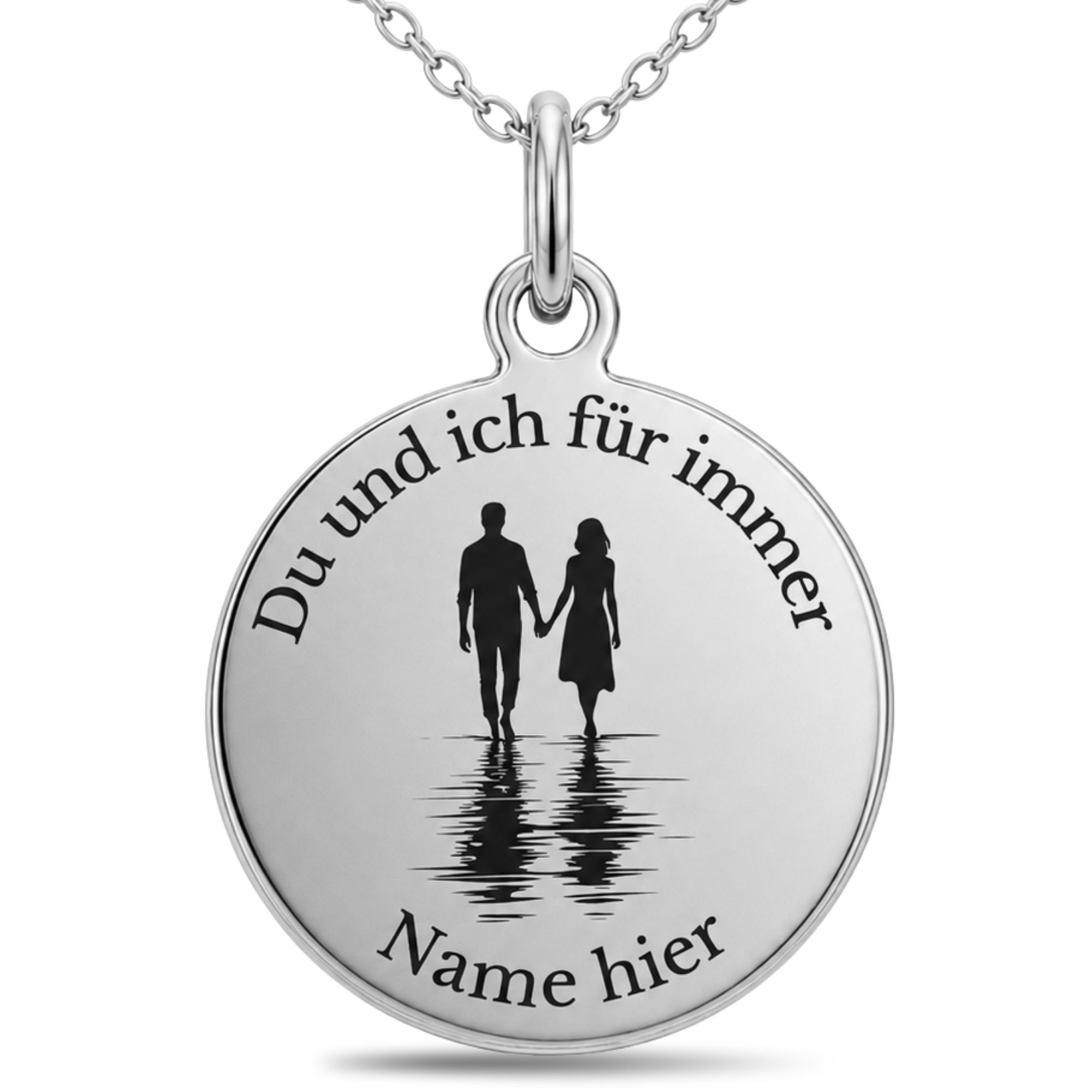 BS Schmuckdesign Kette mit Anhänger mit Gravur Personalisierte Halskette Partnerkette mit Namen und Motiv Edelstahl (inkl. Gravur), personalisiert inkl. Geschenkbox