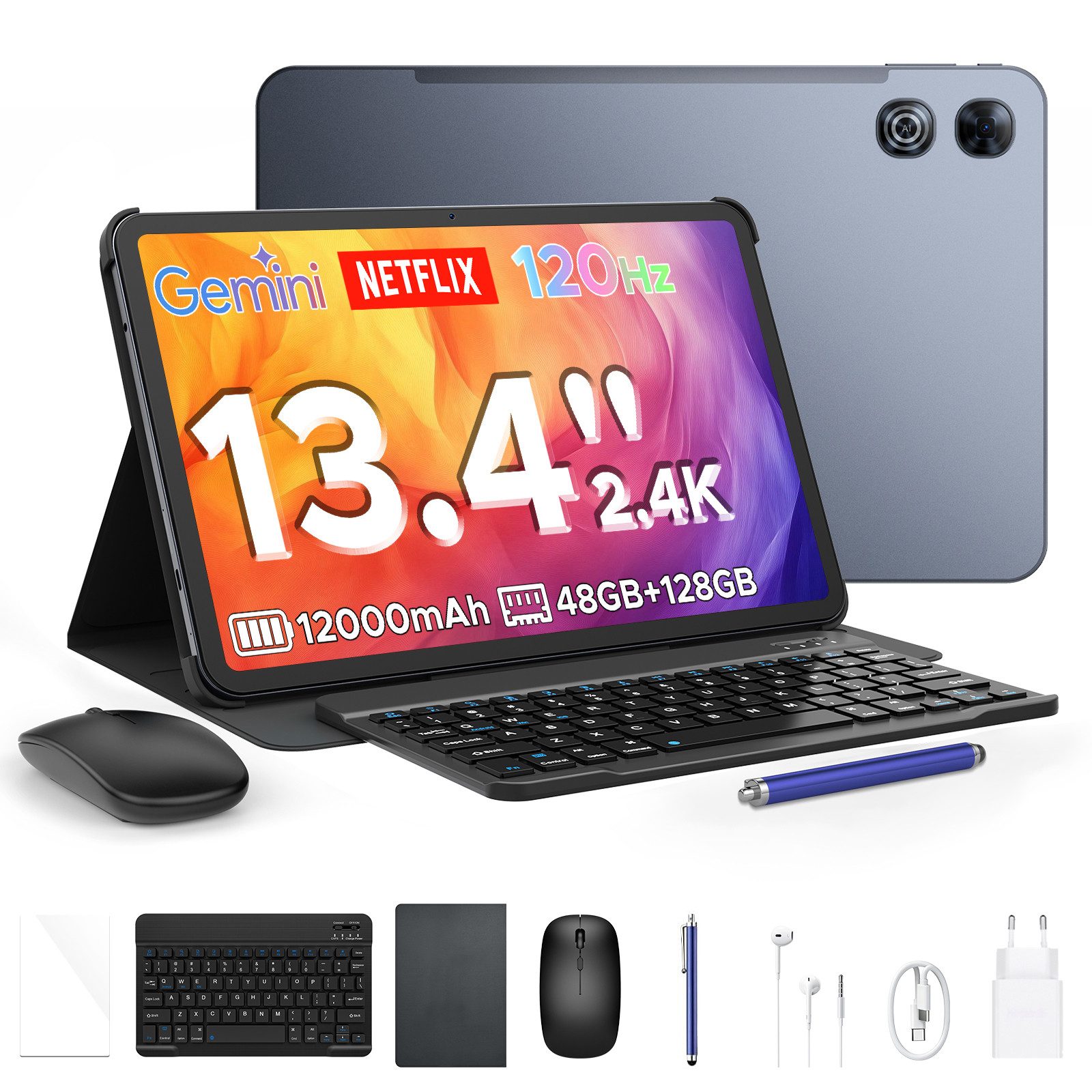 Aorlym AP13 Tablet 13 Zoll – 2.4K 120Hz Display, Android 16, 128GB ROM Tablet (13.4", 128 GB, Android 16, WiFi, 12000mAh Akku, T7280 Octa-Core, Face ID, Tastatur & Stylus)