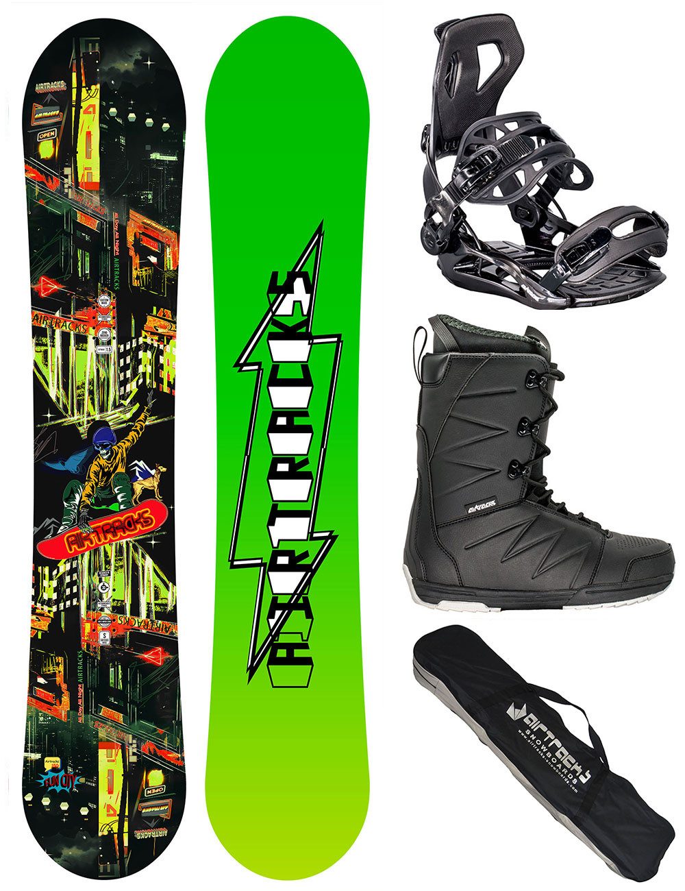 Airtracks Snowboard Set Fun City Rocker Carbon »Mod. 25/26 (Snowboardset Fun City Carbon Rocker+Bindung Master+Boots+Bag, 4 St., 4er Pack), Board + Bindung Master + Boots + Bag / 150 155 160 cm