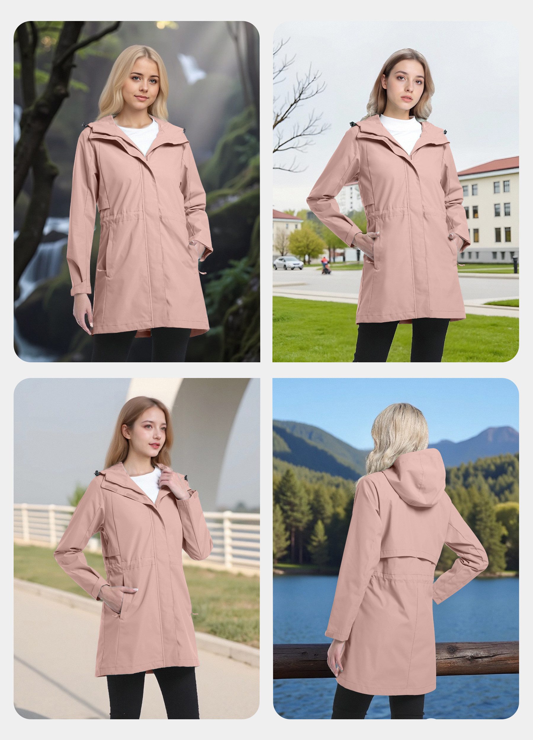 ATLASLAVA Regenjacke Damen Lang Softshelljacke Regenmantel (1-St) Frauen Trenchcoat Windbreaker Leichte Übergangsjacke Mantel – Bild 4 von 5