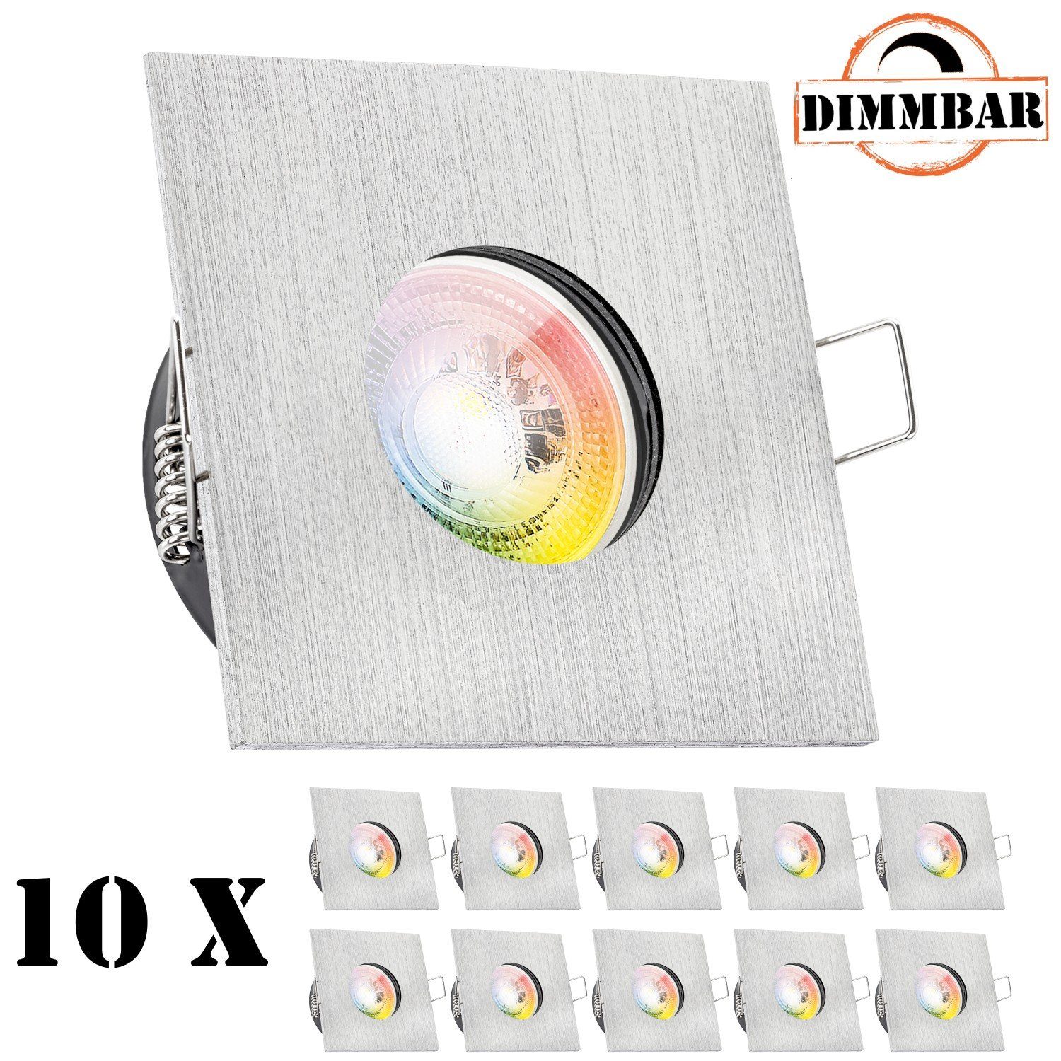 aluminium LEDANDO Einbaustrahler LED RGB mit 3 Einbaustrahler IP65 Set in 10er LED GU10 gebürstet