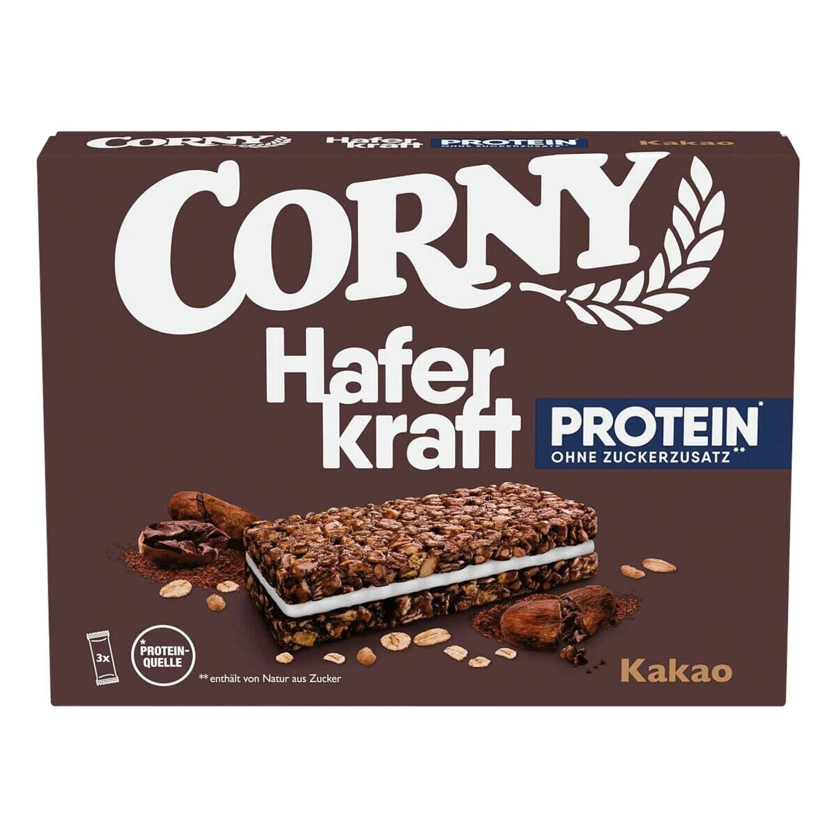 CORNY Haferkraft Protein Kakao Riegel, 3x 40 g, Haferriegel