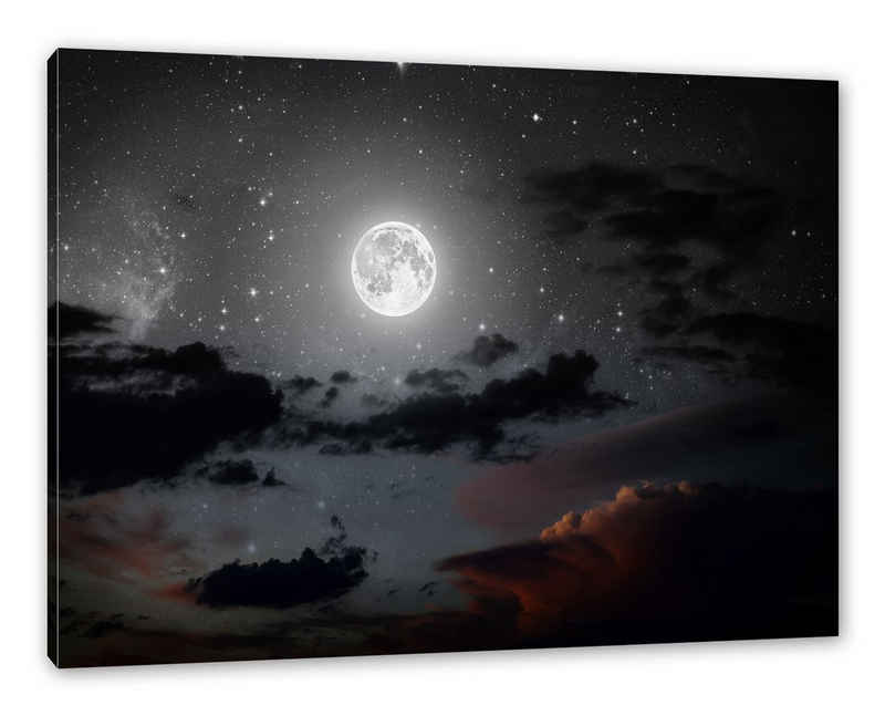 Pixxprint Leinwandbild Leuchtender Mond am Nachthimmel, Leuchtender Mond am Nachthimmel (1 St), Leinwandbild fertig bespannt, inkl. Zackenaufhänger