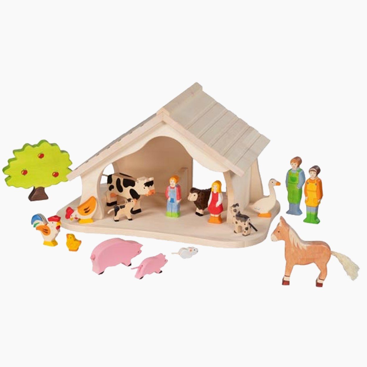 goki Puppenhaus Puppenhaus, montiert, (packung, 1-tlg., sparset), mitgelieferten Weihnachtsstern verwandelt sich der Bauernhof