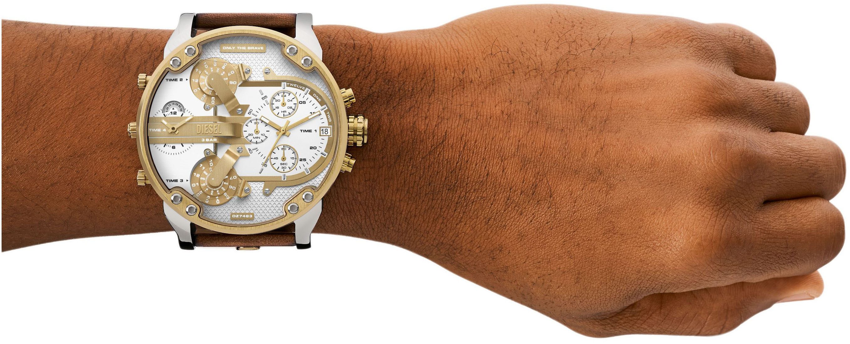 Diesel Chronograph MR. DADDY 2.0 DZ7483, Armbanduhr, Herrenuhr, Lederarmband, analog, Tag, Stoppfunktion