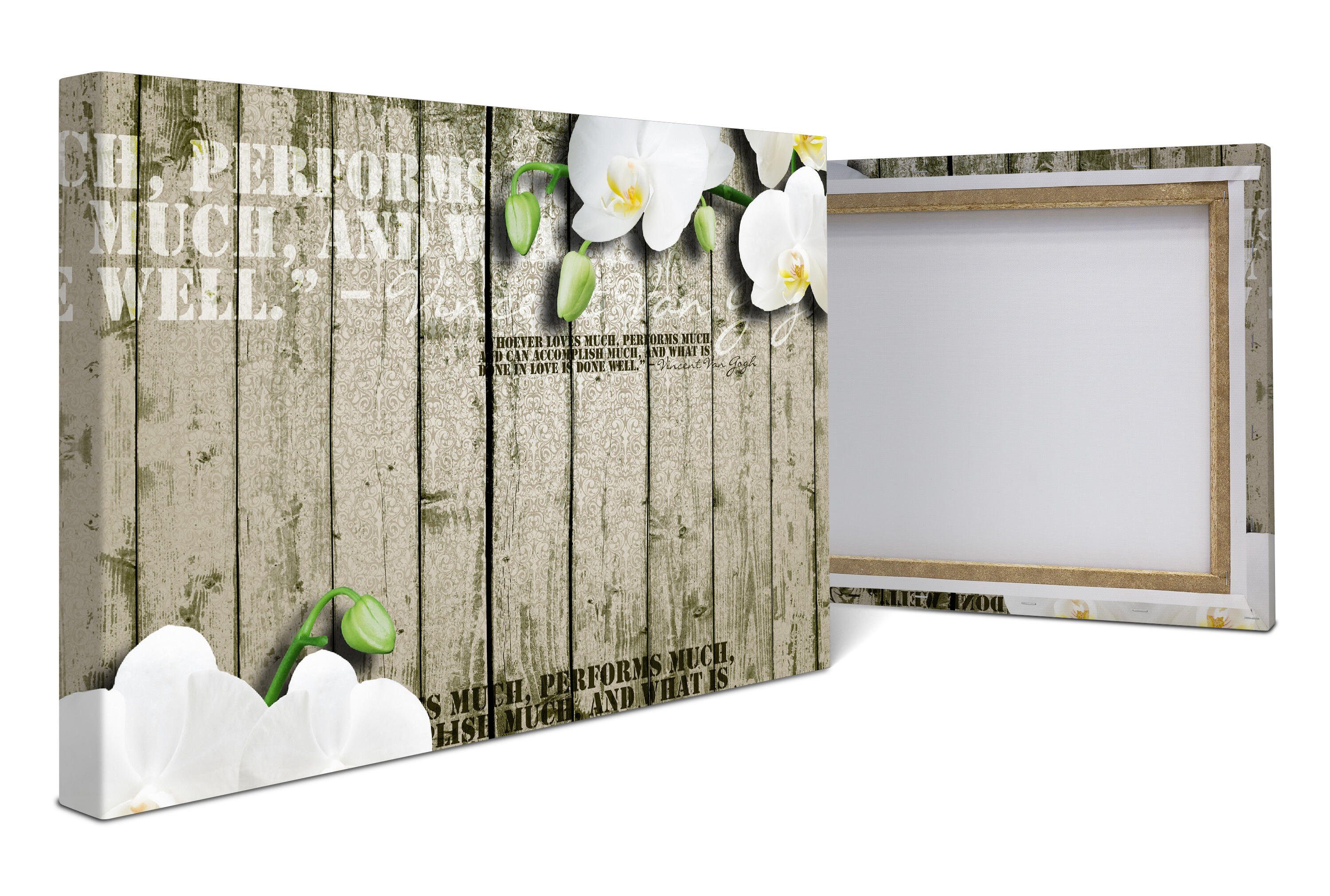 wandmotiv24 Leinwandbild Holz Zaun weiße Orchidee, Abstrakt (1 St), Wandbild, Wanddeko, Leinwandbilder in versch. Größen