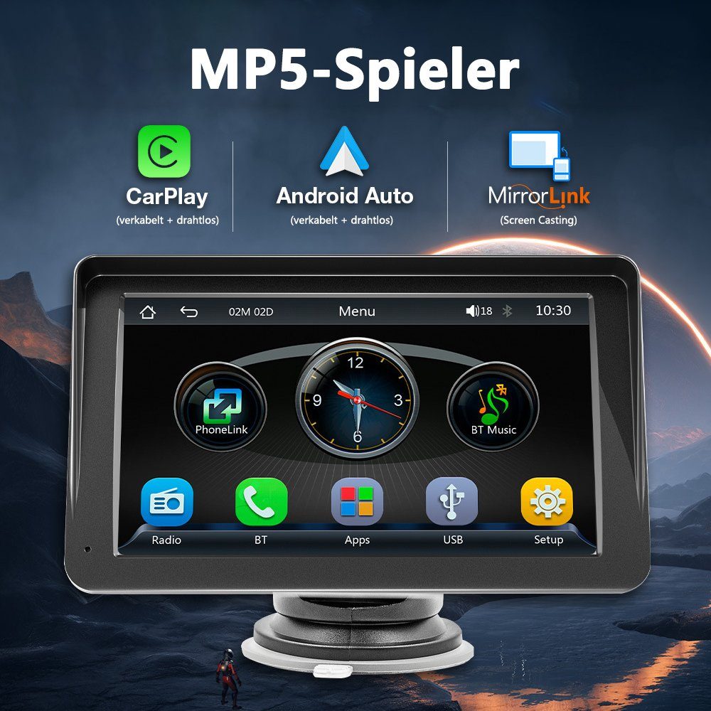 GelldG Autoradio, 7-Zoll-Bildschirm Radio Autoradio Schwarz(stil1) Navi Display, mit Touch Bluetooth