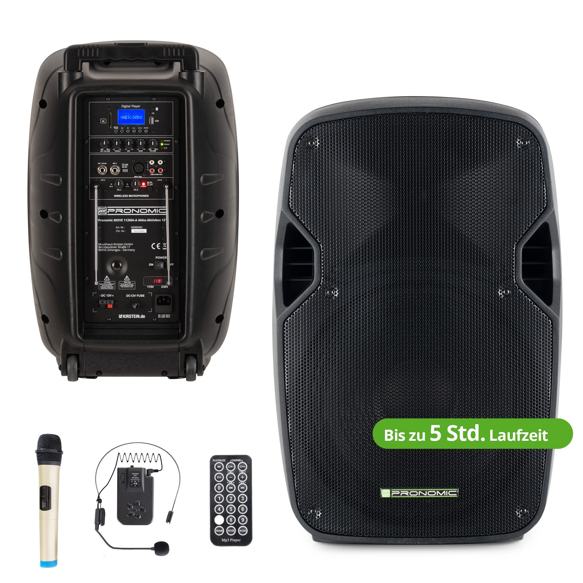 Pronomic MOVE 12MA-A Akku-Aktivbox - Mobile Soundanalage mit 12"-Woofer Lautsprecher (Bluetooth-Schnittstelle, 30 W, TWS Funktion inkl. Funkmikrofon & Headset)